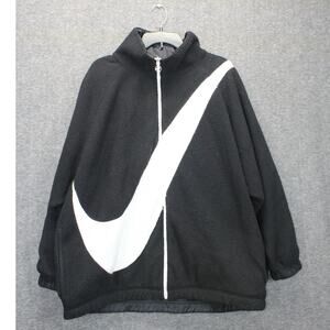 Nike Big Swoosh Reversible Boa Jacket Fleece Sherpa L Black Oversized Winter